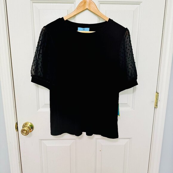 CeCe Tops - CECE SHEER SHORT SLEEVE BLACK BLOUSE